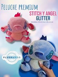 Peluche Premium PLUSHAROO Stitch y Angel Glitter 20cm