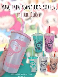 Vaso Tapa Plana Con Sorbete Labubu 600cc