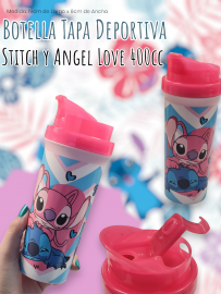 Botella Tapa Deportiva Stitch y Angel Love 400cc
