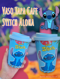 Vaso Tapa Cafe Stitch Aloha