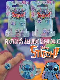 Blister x3 Anillos Regulables Stitch