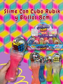Slime Con Cubo Rubik y Brillos 8cm