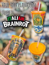 VASO TAPA PLANA CON SORBETE TUNG TUNG ITALIAN BRAINROT